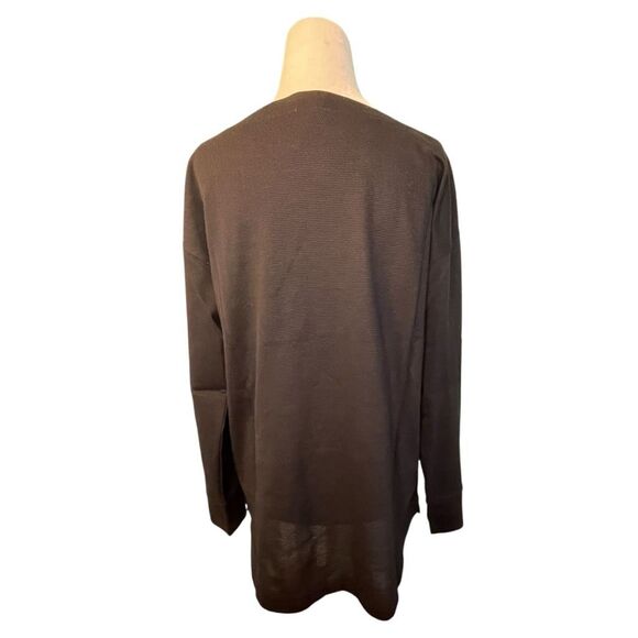 Talbots Black Waffle Knit Tunic Top Striped Button Cuffs Kanga Pocket M - Picture 4 of 8